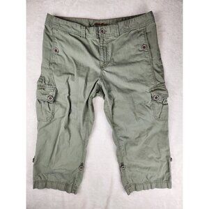 Eddie Bauer Women's Capri W36"x 21" Green Mid Rise Cargo Pockets Button Zip